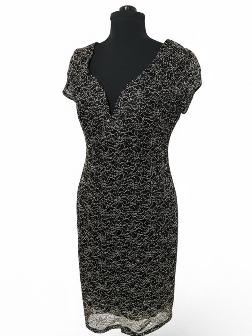 connected apparel Black Lace Dress with Nude Underlay